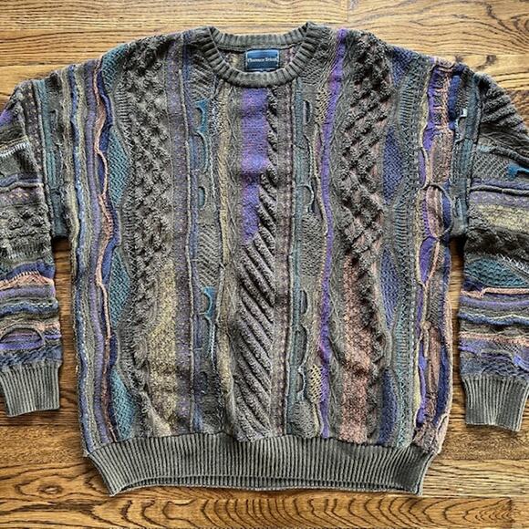 VTG 90s Florence Tricot Coogi-Style 3D Knit Sweater Mens XL Textured Colorful - Picture 1 of 7